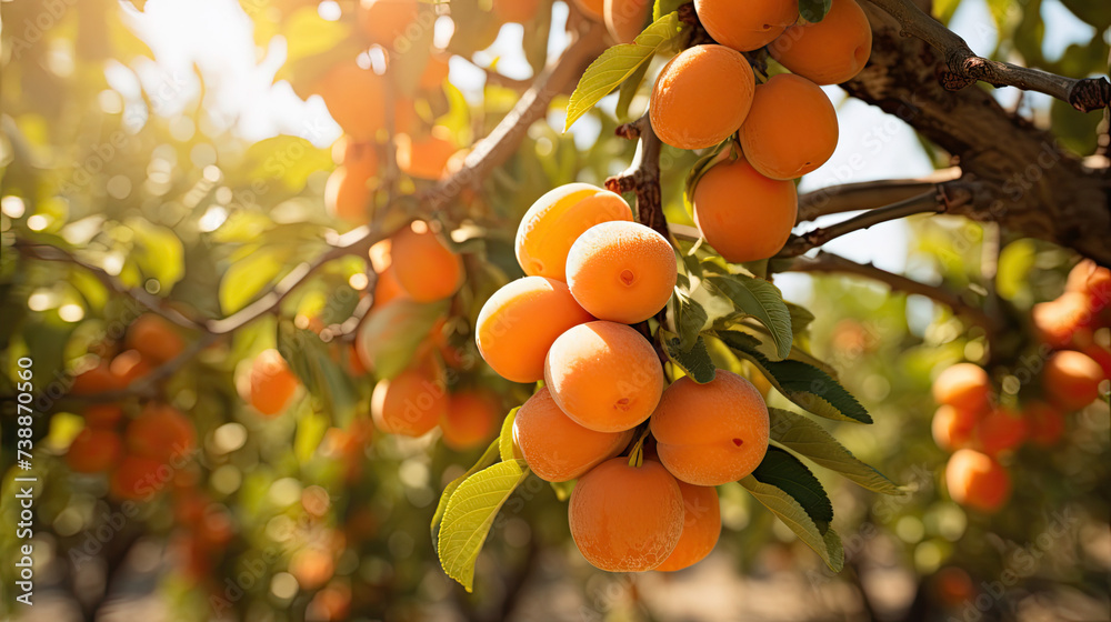Apricots in a farm_on_the tree background