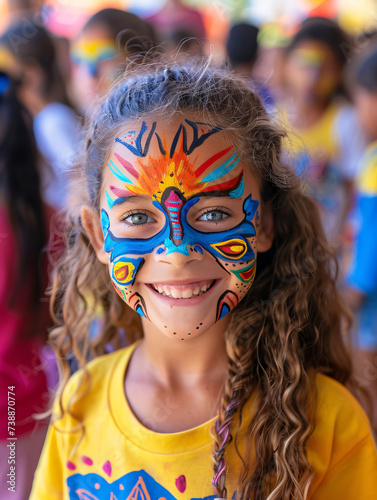 Jolie visage maquillé d'une fillette à l'école