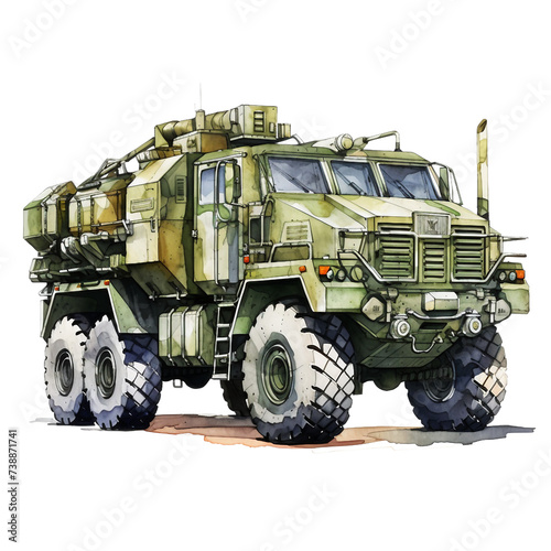 Watercolor military hypermobile unit isolated on a white background photo