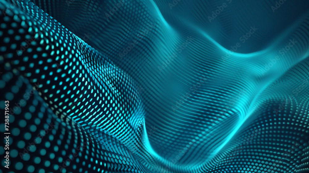 Cyan color background made of halftone dots and curved lines