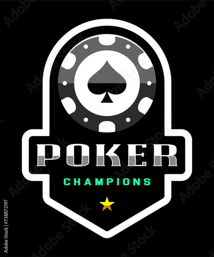 Poker chip logo. Spades sign. Gambling emblem. Casino games.