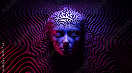 Gesicht einer Frau in wellenförmiger Struktur. Ruhige meditative Stimmung. Konzept: 