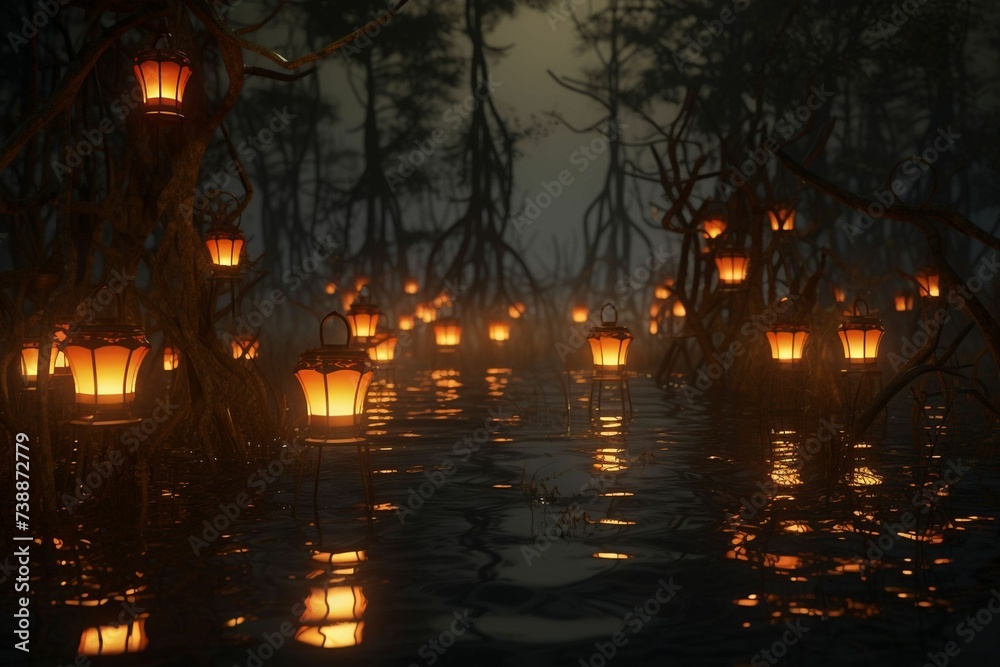 Cursed Swamp Lanterns Glowing lanterns in a