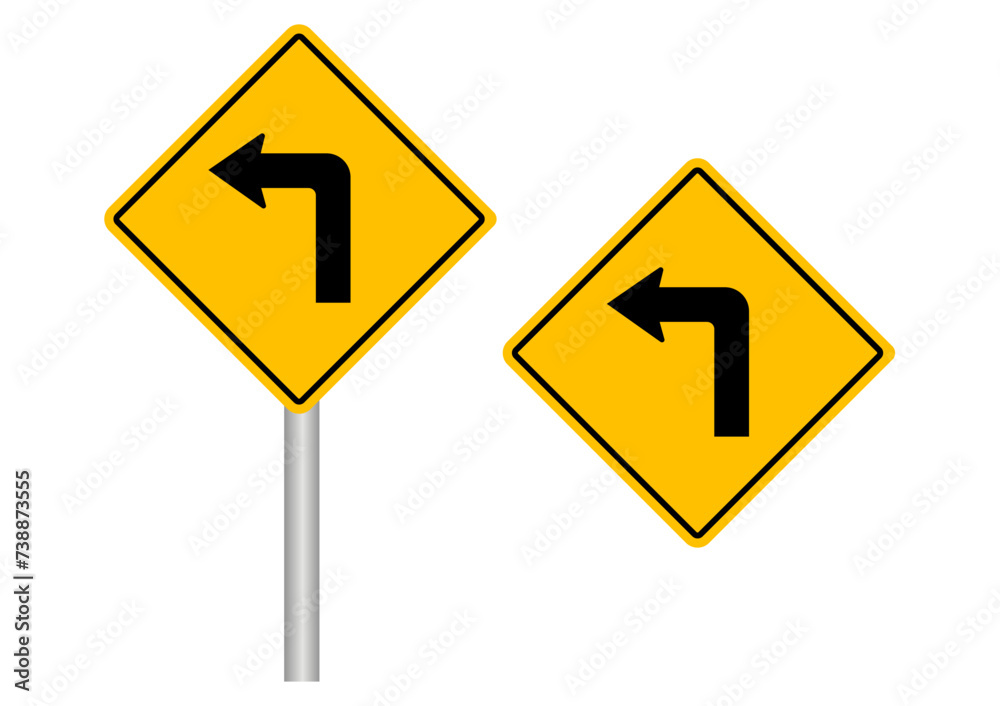 Traffic Sign. Turn Left Road Sign. Vector Illustration. Traffic Sign. Turn Left Road Sign. Vector Illustration.
