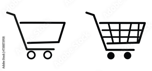Shopping cart icon symbol. Flat shape trolley web store button. Online shop logo sign. Vector illustration image. Black silhouette isolated on white background. Vector illustration. Eps file 374.