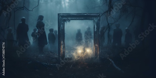Fearinducing imagery captured in an eerie frame evokes horror and supernatural themes. Concept Horror Photography, Eerie Frames, Fear-Inducing Imagery, Supernatural Themes