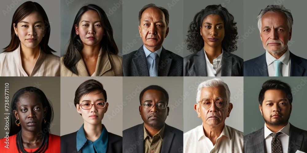 Ten individuals with obscured faces showcasing a variety of clothing styles. Ten individuals with obscured faces showcasing a variety of clothing styles.