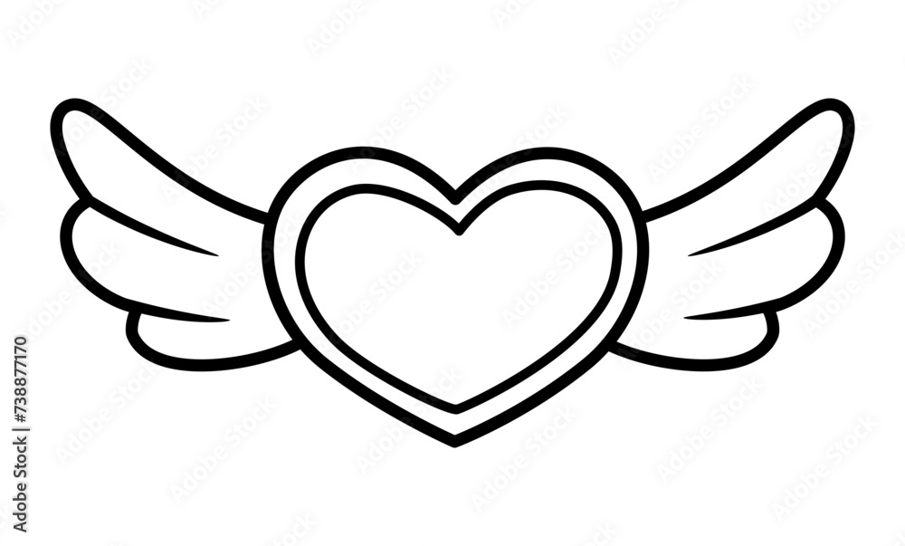 Vector black and white heart with wings icon. Saint Valentine or unicorn line concept. Cute love illustration or coloring page. Vector black and white heart with wings icon. Saint Valentine or unicorn line concept. Cute love illustration or coloring page.