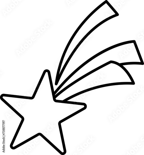 Vector black and white flying comet with rainbow colored tail. Falling star line illustration. Unicorn treasures concept. Magic or fairytale decoration for cards or coloring page.