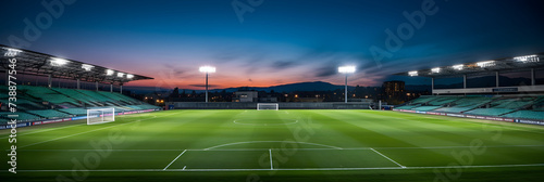 Twilight Over Immaculate Soccer Field Awaiting Night Match - Calm before the Sporting Storm
