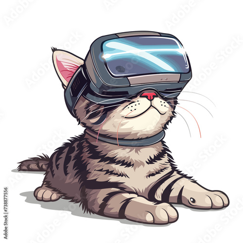 cute cat with VR device in a virtual reality space