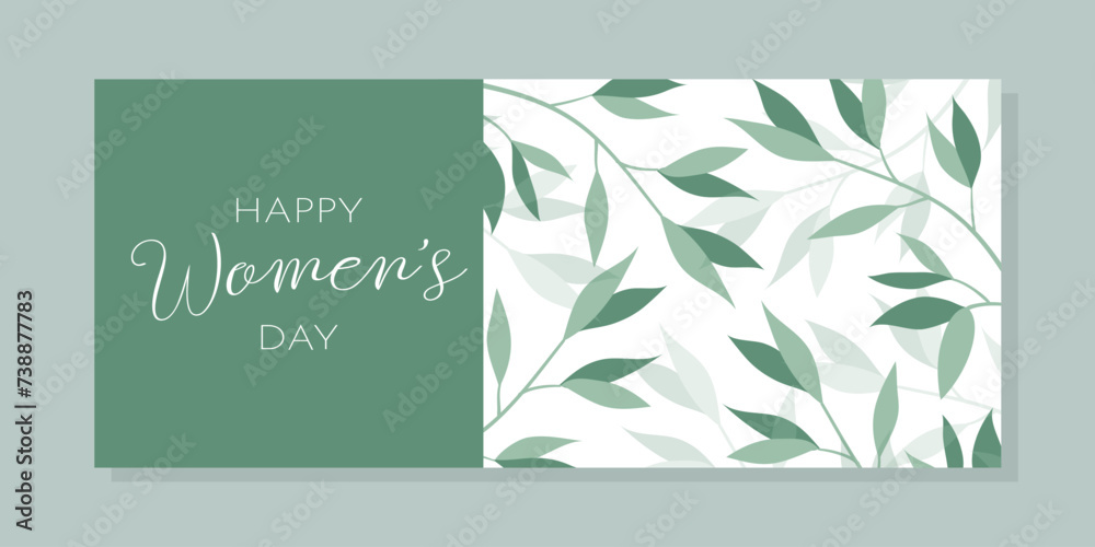 Beautiful set of postcard for March 8 and Women's Day with floral leaf pattern. Modern minimalist and flat design
