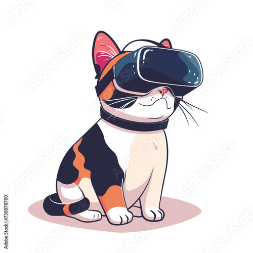 cute cat with VR device in a virtual reality space