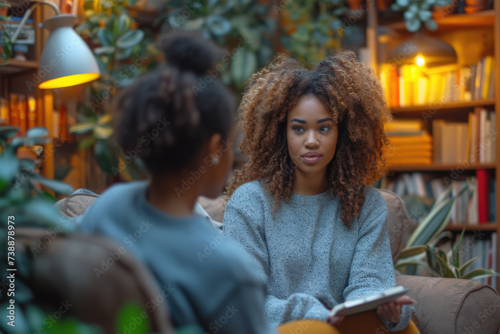 Obraz premium Harmony and Understanding: African-American Girl at a Psychotherapy Session