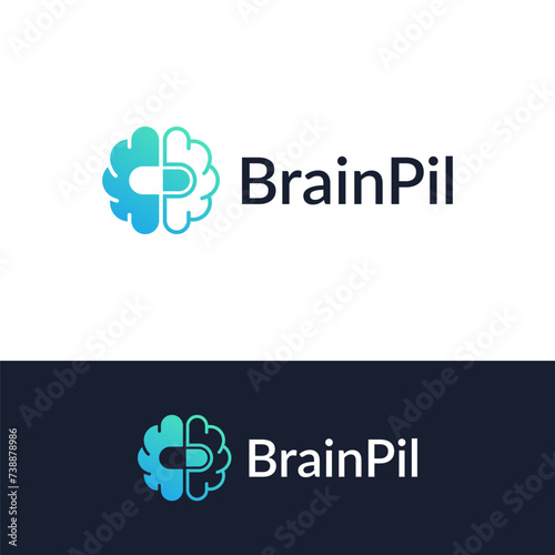 concept brain and pill logo design vector illustration
