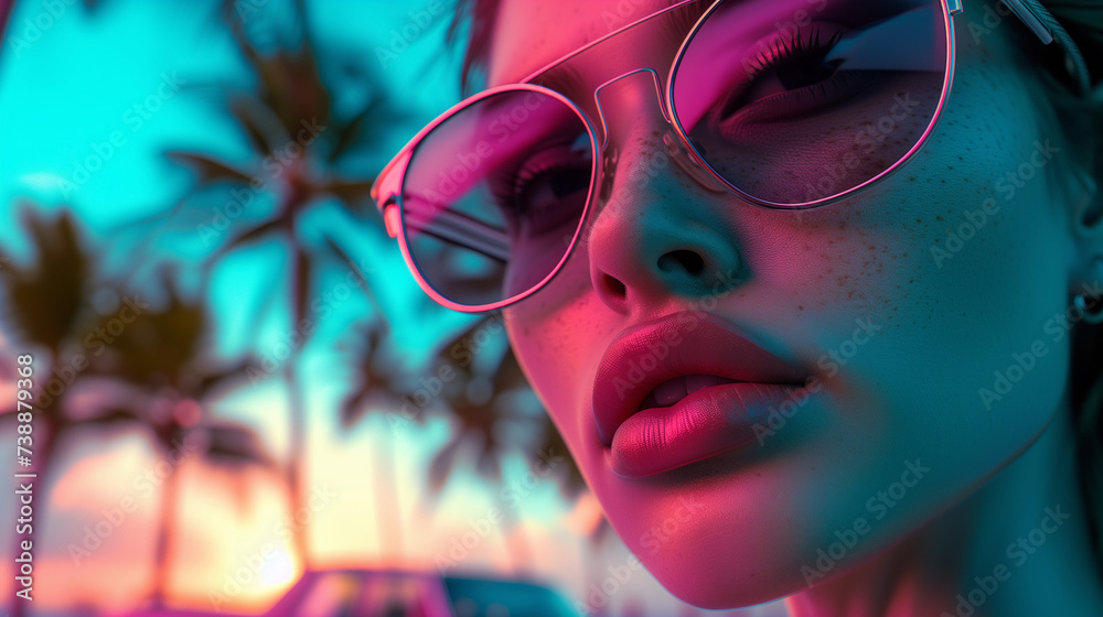 Fashionable Woman with Sunglasses at Sunset in Tropical Locale Fashionable Woman with Sunglasses at Sunset in Tropical Locale