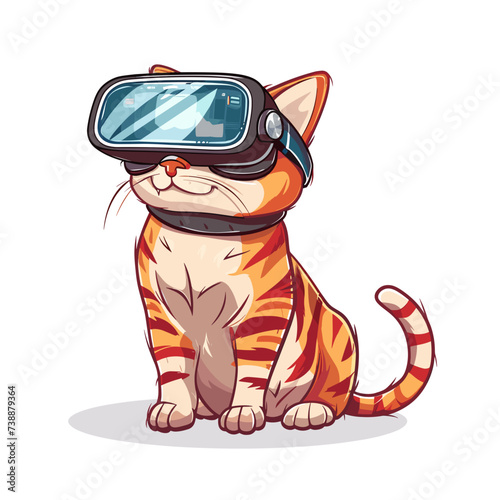 cute cat with VR device in a virtual reality space