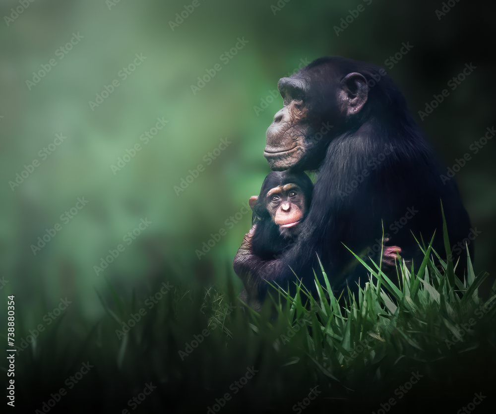 Chimpanzee mother and child (Pan troglodytes)
