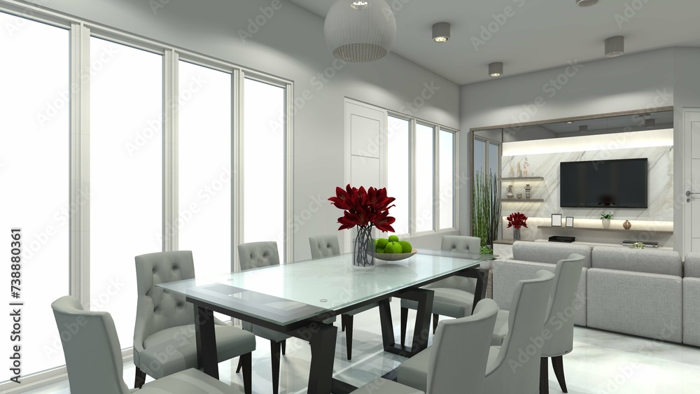 Fototapeta premium Luxury Dining Table with Wooden Frame and Glass Table Top