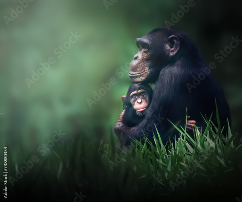 Chimpanzee mother and child (Pan troglodytes)