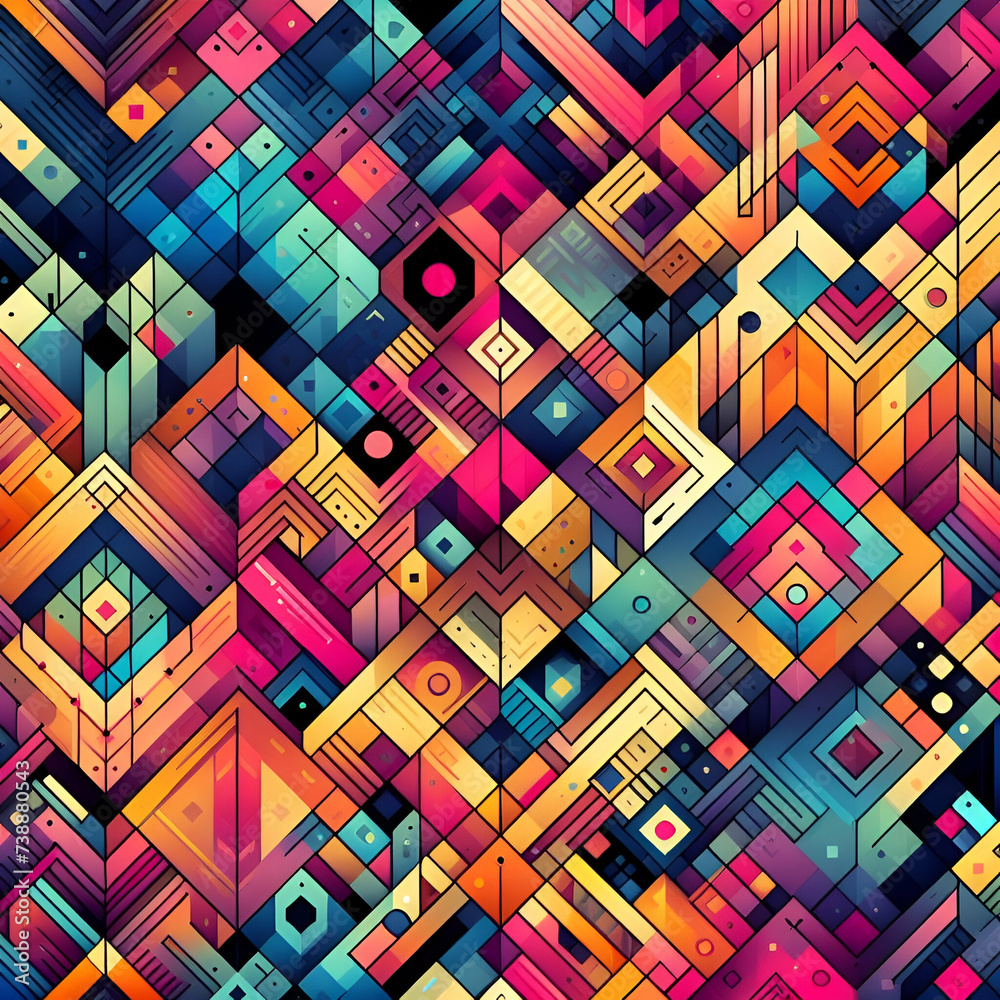Dive into a mesmerizing world of color and geometry with abstract patterns, featuring vibrant gradients and intricate geometric shapes