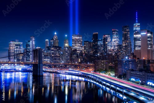 world trade center and tribute in light photo