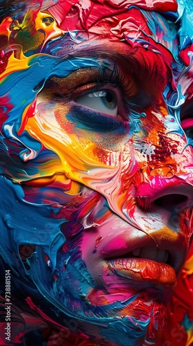 a woman with colorful paint on her face