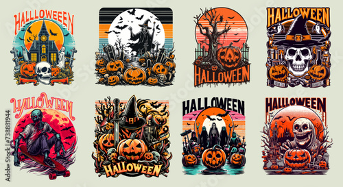 retro vintage helloween t shirt design bundle, helloween vector illustration 