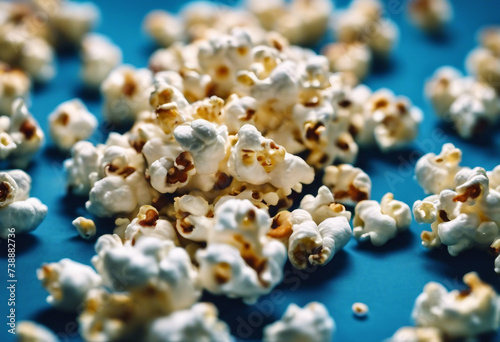 Sweet and salted popcorn pile on a blue background