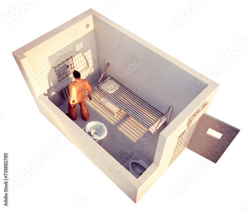 Prison, cell of a North Siberian penitentiary, Kharp prison. Detained inside the cell. Penal colony. 3d rendering