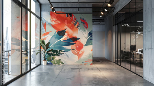 Wallpaper Mural Office Inspirations: A Vibrant Mural Wall Transforms the Ambiance of an Office Hall, Enhancing Creativity and Productivity Torontodigital.ca
