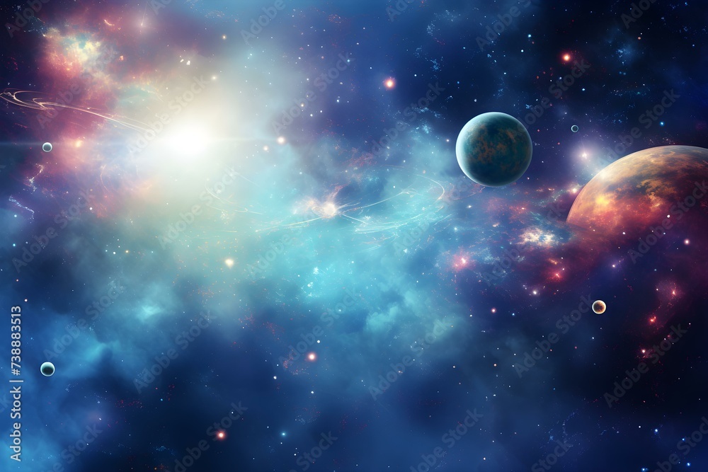 Cosmic Designs: Abstract Space-themed Background with Stars, Planets, and Futuristic Elements. Concept Space-themed Backgrounds, Cosmic Designs, Abstract Art, Futuristic Elements, Stars and Planets