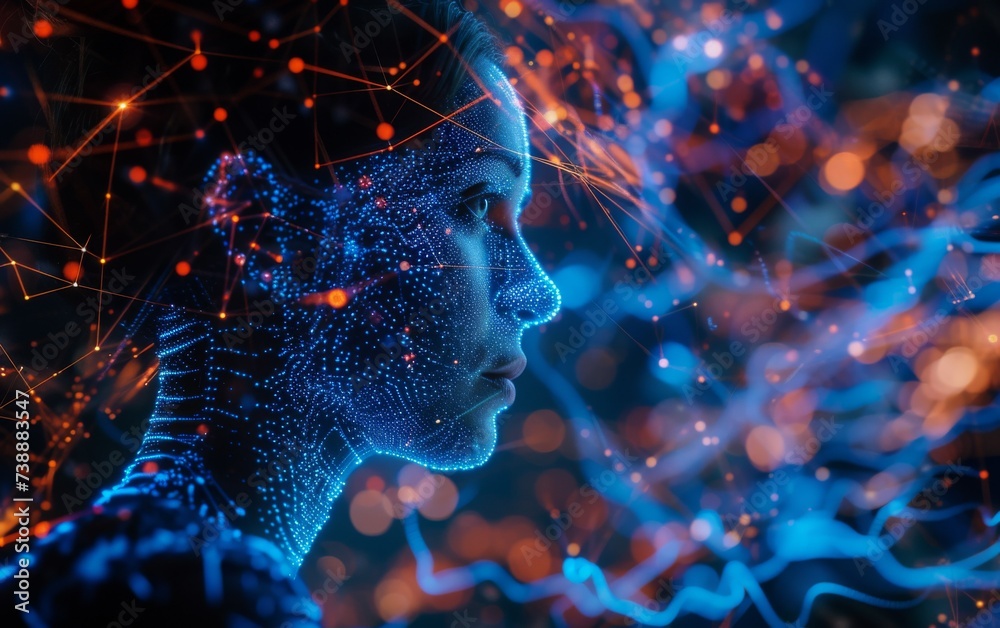 A close-up photography of a womans face, featuring intricate lines and ...