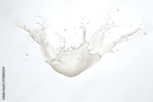 Milk splashing in midair against a white background ultra wide aspect ratio. Concept Milk Splashing, High-speed Photography, White Background, Ultra Wide Aspect Ratio