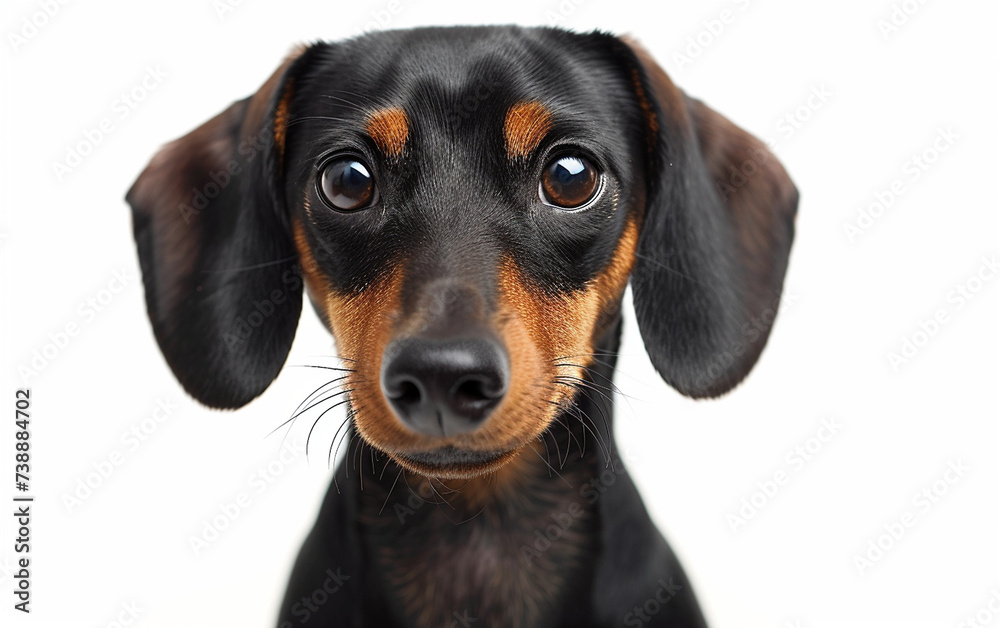 A close-up photograph of a small dog looking directly at the camera with a curious expression on its face