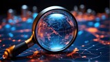 magnifying glass on the world, magnifying glass with reflection, Scientific and technological advances as well as new trends, envisioning science and technology in the future,