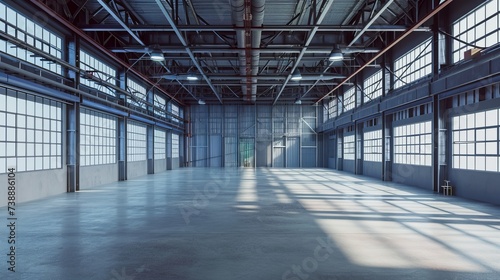 Empty warehouse, Factory Interior Hangar Building Backdrop  © Hassan
