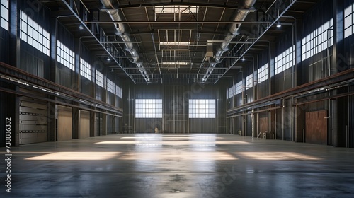 Empty warehouse, Factory Interior Hangar Building Backdrop  © Hassan