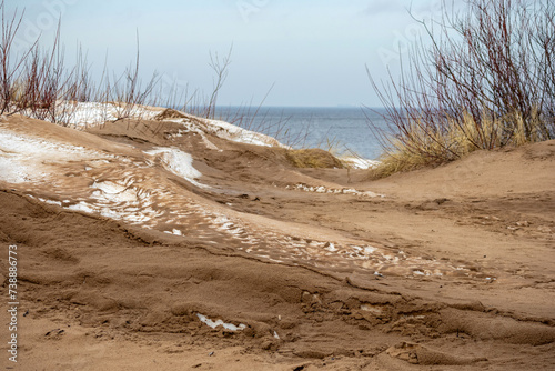 Fototapeta Naklejka Na Ścianę i Meble -  Baltic sea dunes with snow and sea urchins on the background of the sea