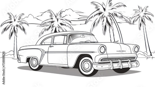 Vintage auto drawing for hand coloring - drive, auto, and the timeless appeal of a classic sports car. © ProPhotos
