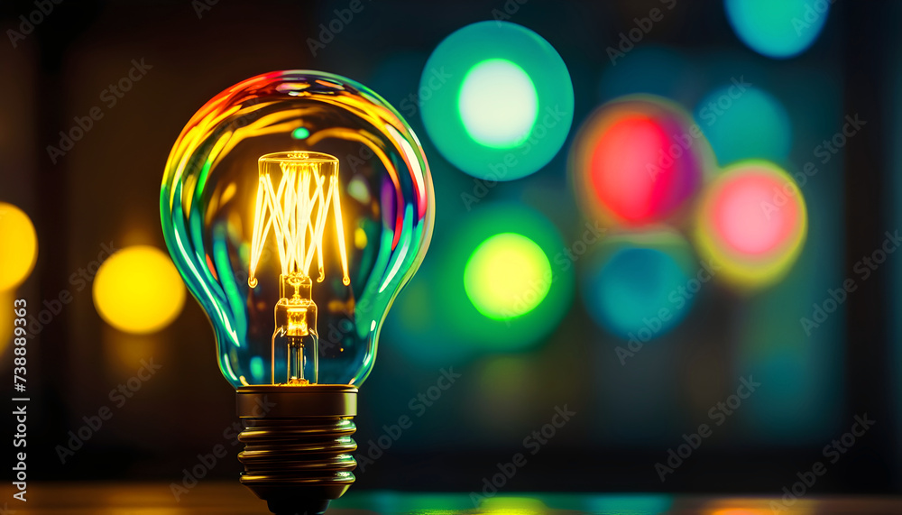 neon light bulb glowing - glittering abstract background. intelligence, innovation, imagination, inspiration, invention, solution, creative idea concept. neon light bulb glowing - glittering abstract background. intelligence, innovation, imagination, inspiration, invention, solution, creative idea concept.