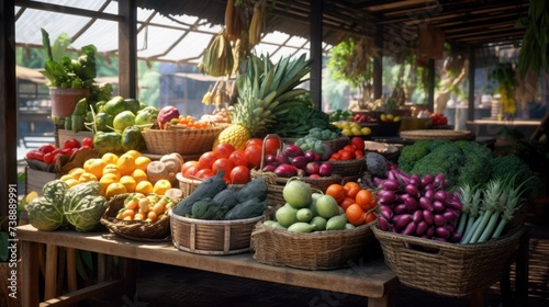 Grocery variety: Fresh and raw produce neatly arranged at market stalls, providing a range of healthy options.