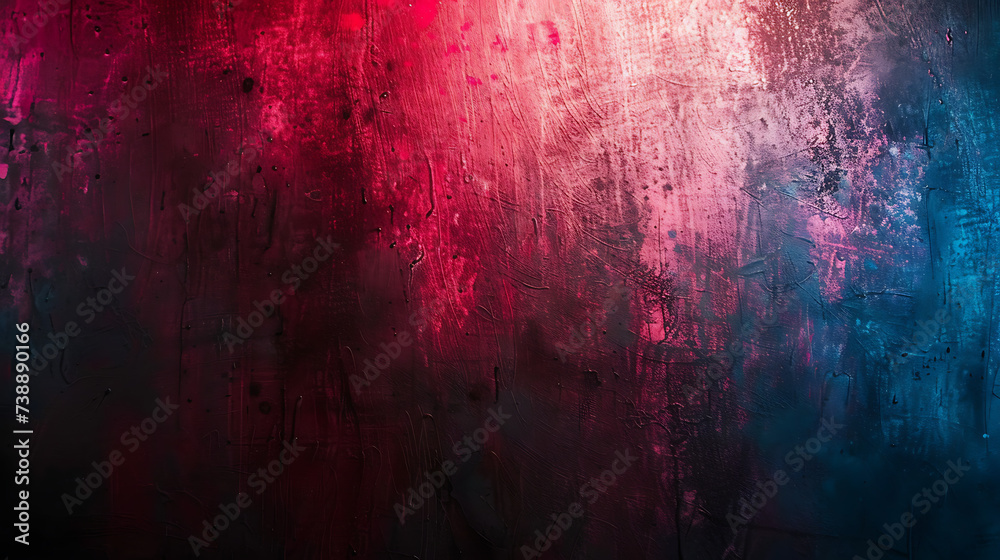 A bold combination of dark black, red, and magenta creates a striking backdrop with grainy, grungy texture. The spray texture adds