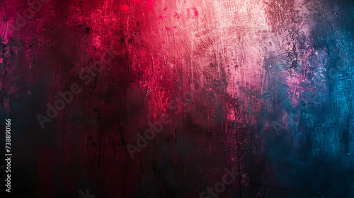 A bold combination of dark black, red, and magenta creates a striking backdrop with grainy, grungy texture. The spray texture adds