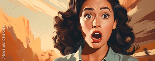 Vintage and artistic banner featuring a screaming beautiful girl in cel animation style. Concept Cel Animation Style, Vintage Aesthetics, Artistic Banner, Beautiful Girl Portrait, Expressive Poses