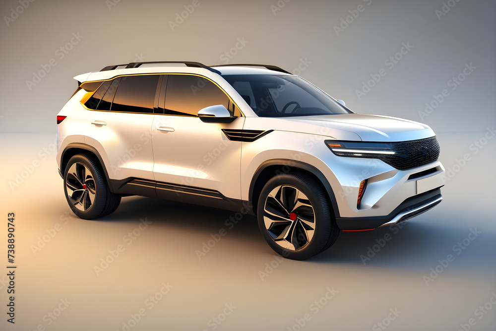 Modern subcompact crossover SUV, beautiful wheels, large chrome grille.