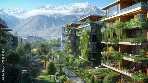 Futuristic ecological city with high end technology and vegetation around photo