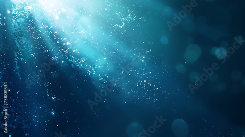 A deep blue teal color gradient forms a rough abstract background, shining with bright light and a gentle glow. Ample empty space allows © Simo