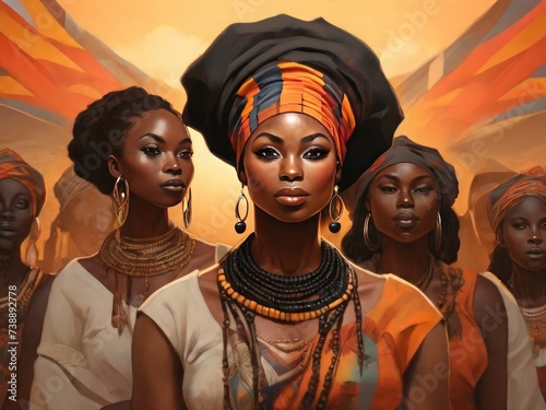 Empowering Celebrations: Black History Month, International Women's Day, and Africa Day Concept Featuring Ethnic Black Woman photo