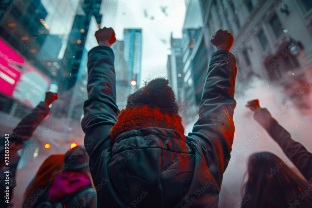 Obraz premium capturing the powerful scene of a International Women’s Day with fists raised 